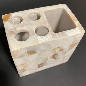Capiz Mother of Pearl Toothbrush and toothpaste Holder White